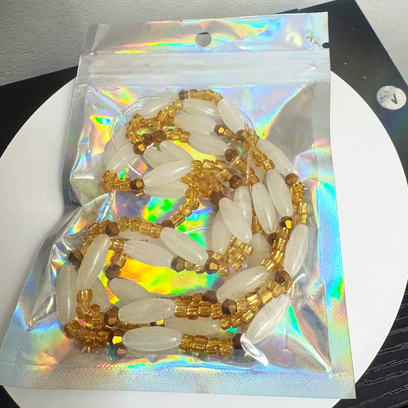 Elastic Waist Bead -White, Gold and Brown - Image 2