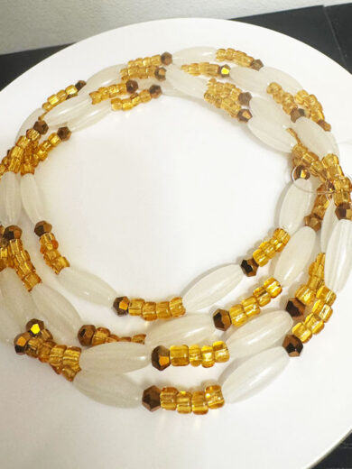 Elastic Waist Bead -White, Gold and Brown