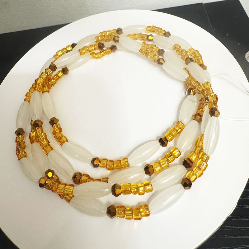 Elastic Waist Bead -White, Gold and Brown